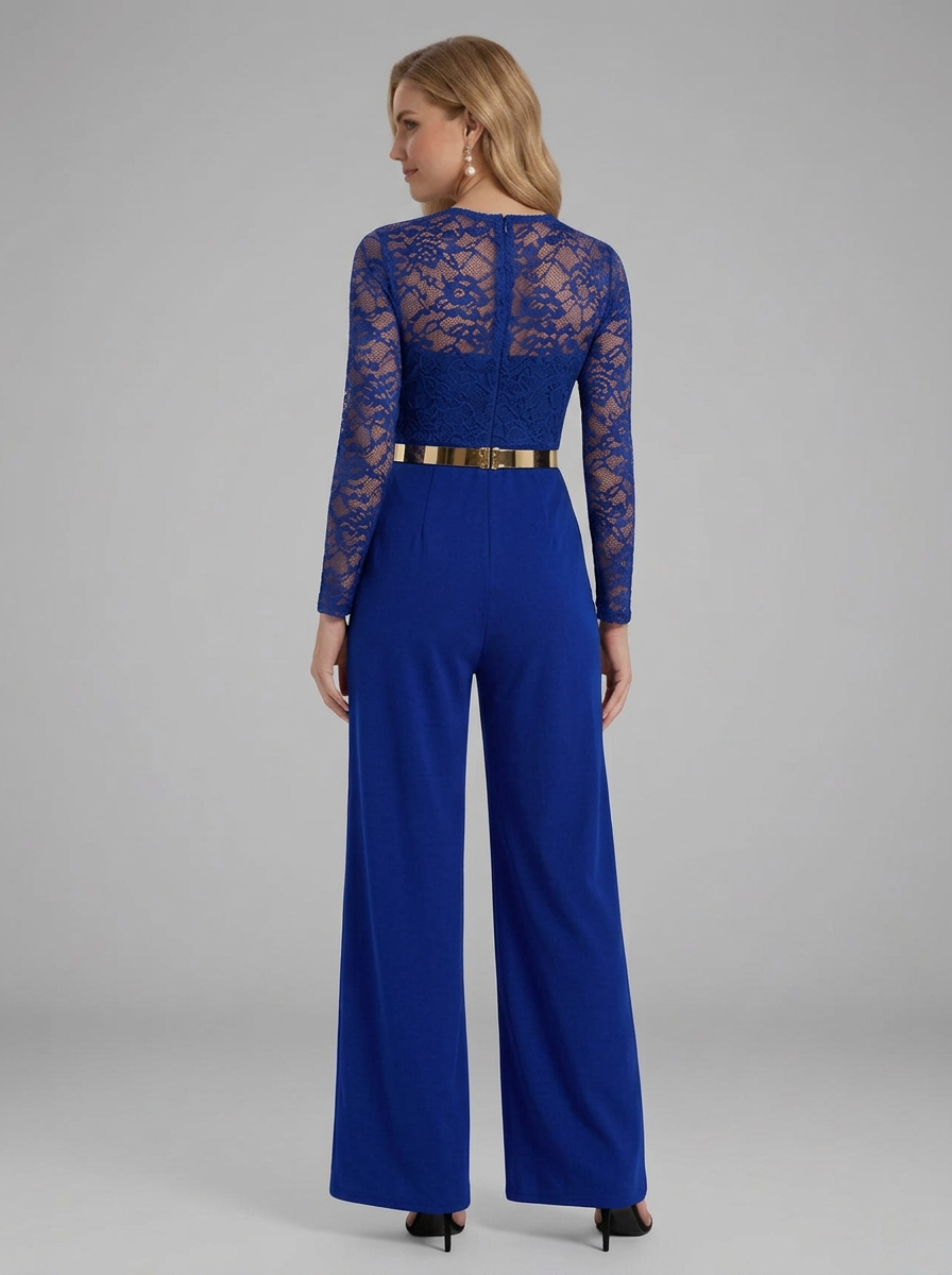 Women's Jumpsuit with Lace Sleeves and Wide Legs