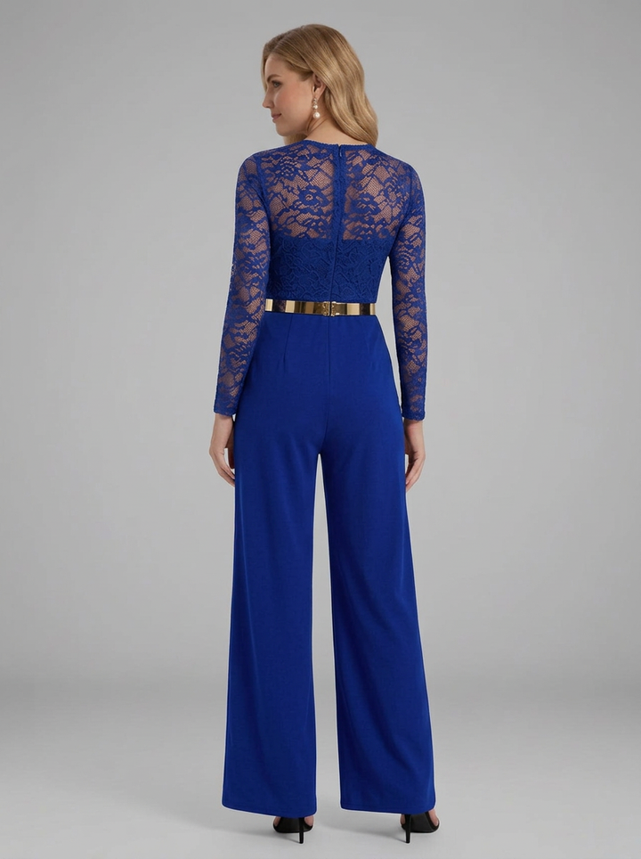 Women's Jumpsuit with Lace Sleeves and Wide Legs