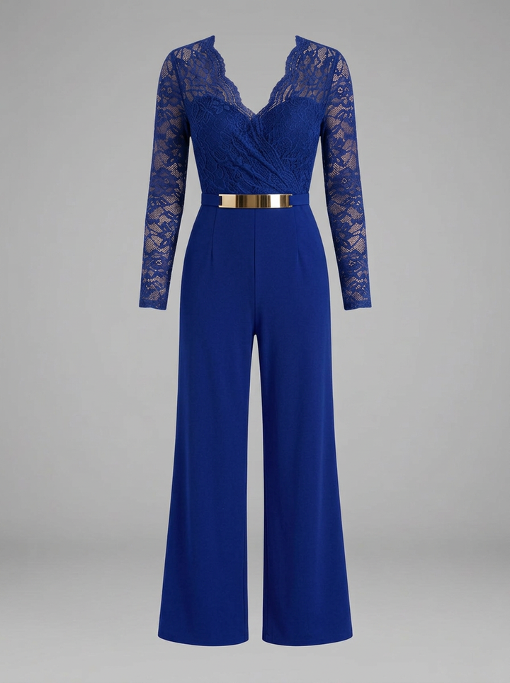Women's Jumpsuit with Lace Sleeves and Wide Legs
