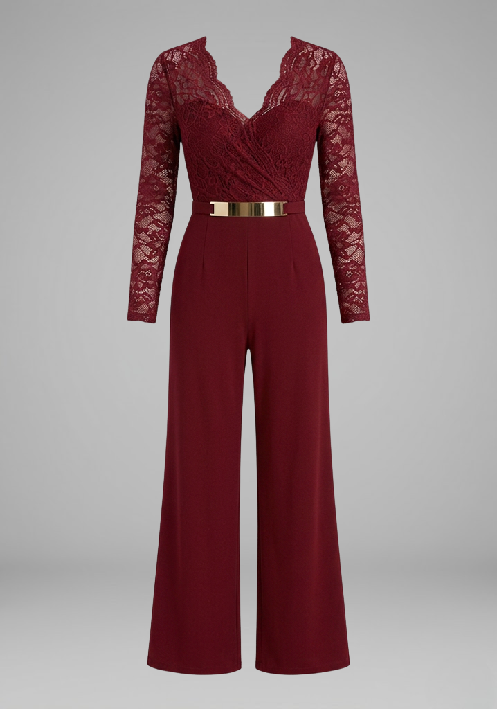 Women's Jumpsuit with Lace Sleeves and Wide Legs