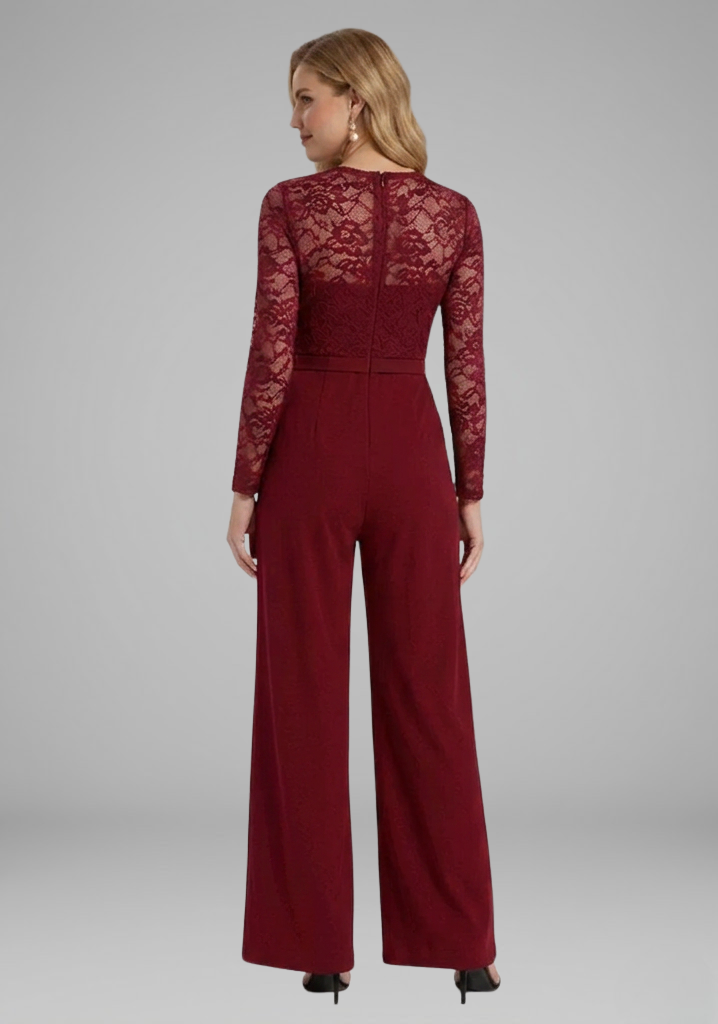 Women's Jumpsuit with Lace Sleeves and Wide Legs