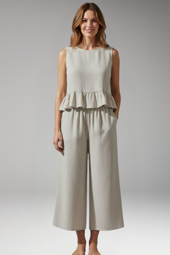 Women's Jumpsuit with Ruffle Waist Seam for Summer