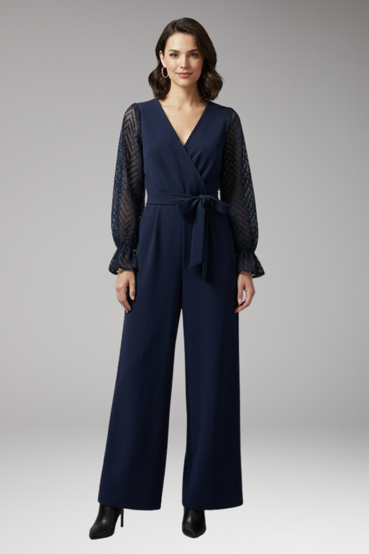 Women's Jumpsuit with Semi Transparent Long Sleeves