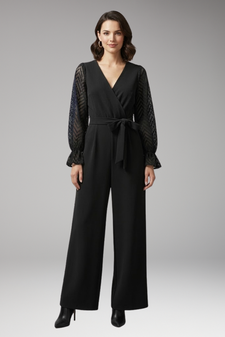 Women's Jumpsuit with Semi Transparent Long Sleeves