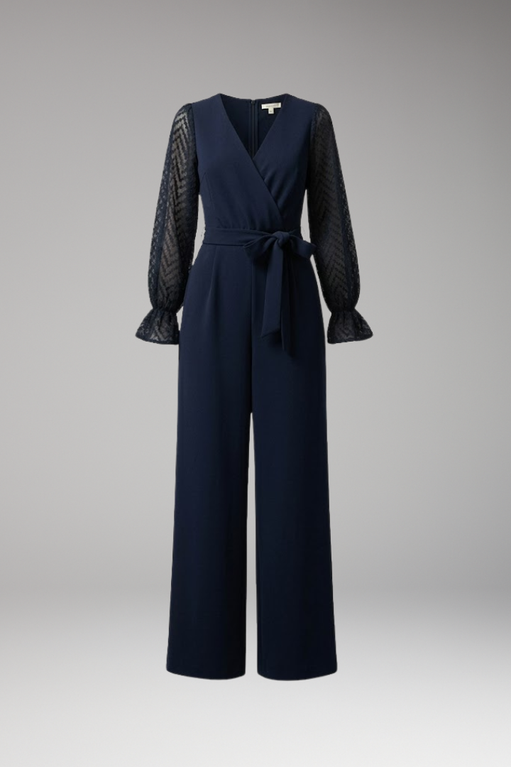 Women's Jumpsuit with Semi Transparent Long Sleeves