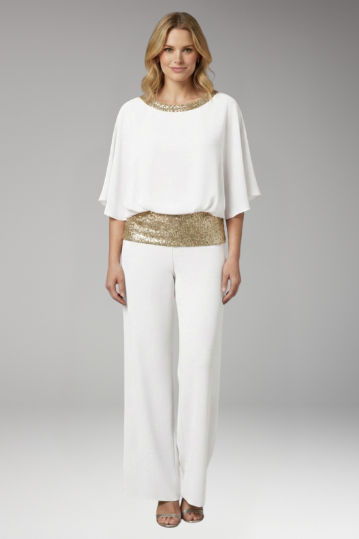 Women's Jumpsuit with Sequined Waistband for Cocktail Events