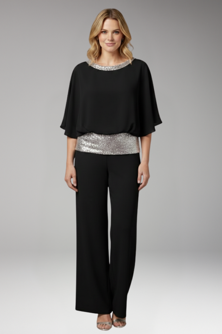 Women's Jumpsuit with Sequined Waistband for Cocktail Events