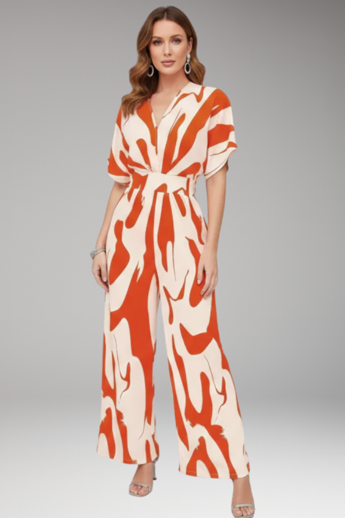 Women's Jumpsuit with Short Sleeve Design and Wide Legs