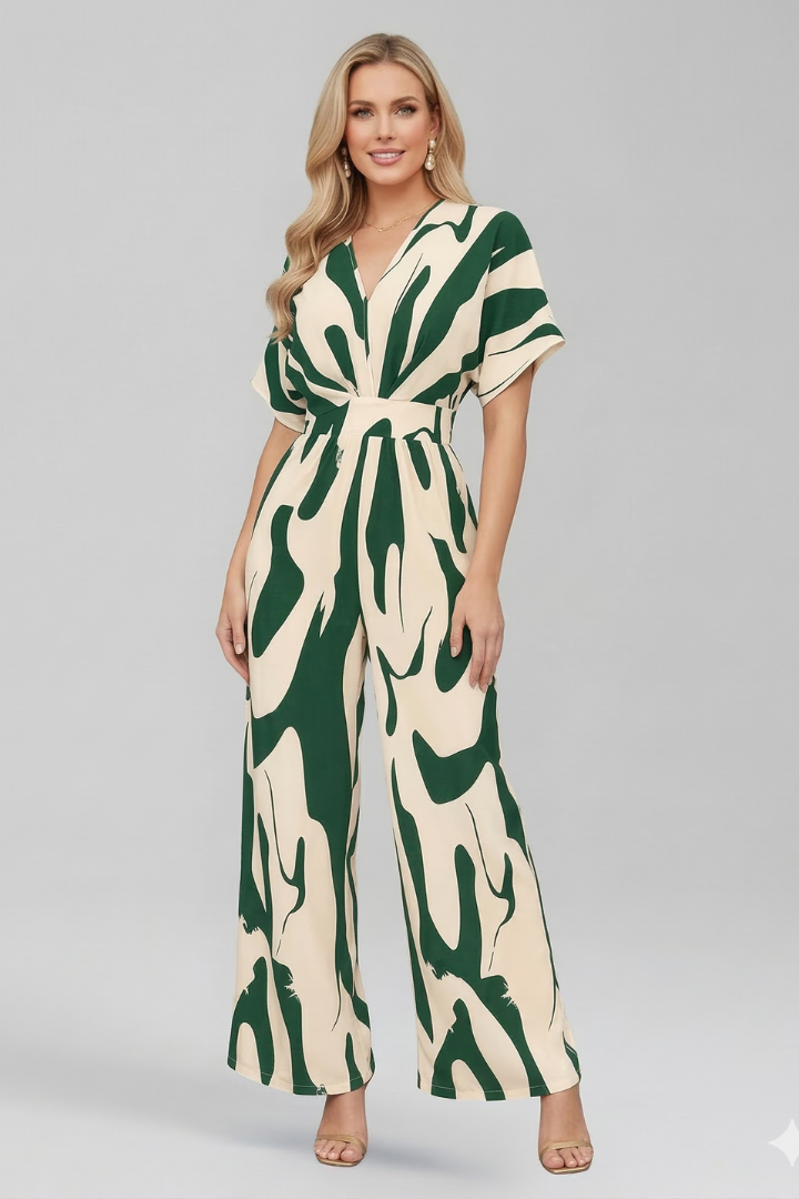 Women's Jumpsuit with Short Sleeve and Wide Legs
