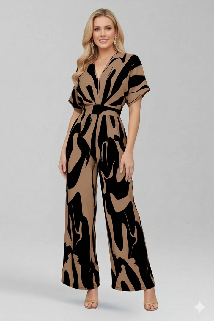 Women's Jumpsuit with Short Sleeve and Wide Legs