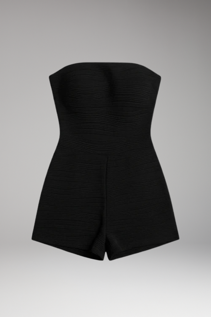 Women's Jumpsuit with Strapless Neck and Gathered Surface