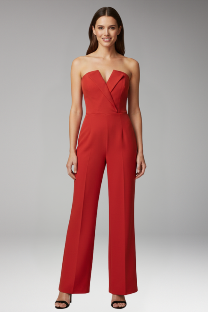 Women's Jumpsuit with Strapless Neck and Wide Legs