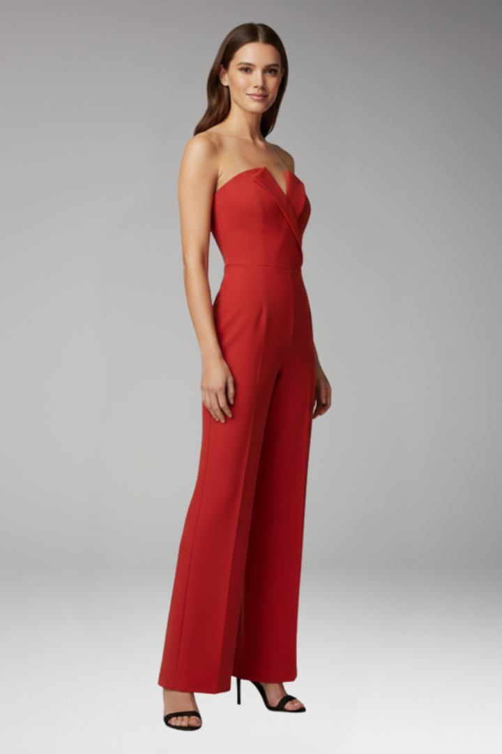 Women's Jumpsuit with Strapless Neck and Wide Legs