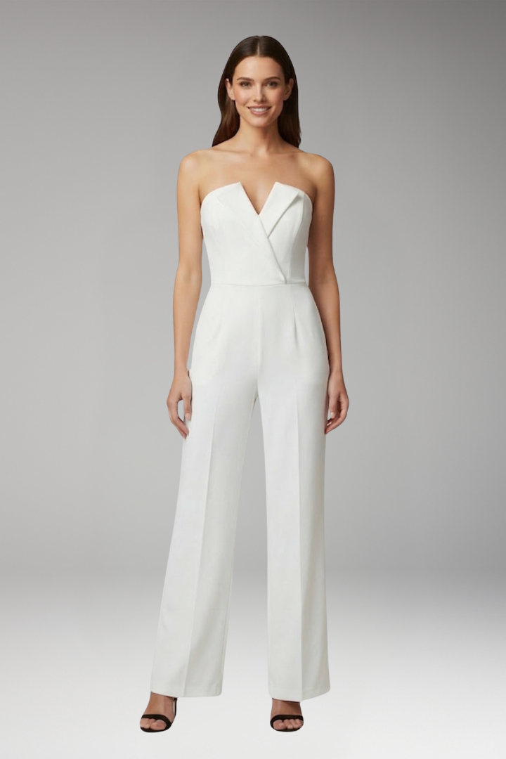Women's Jumpsuit with Strapless Neck and Wide Legs