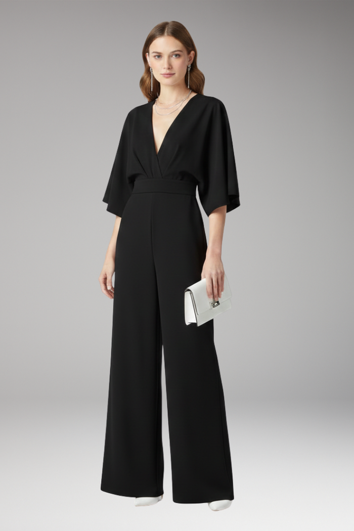 Women's Jumpsuit with V-Neckline and Straight Legs