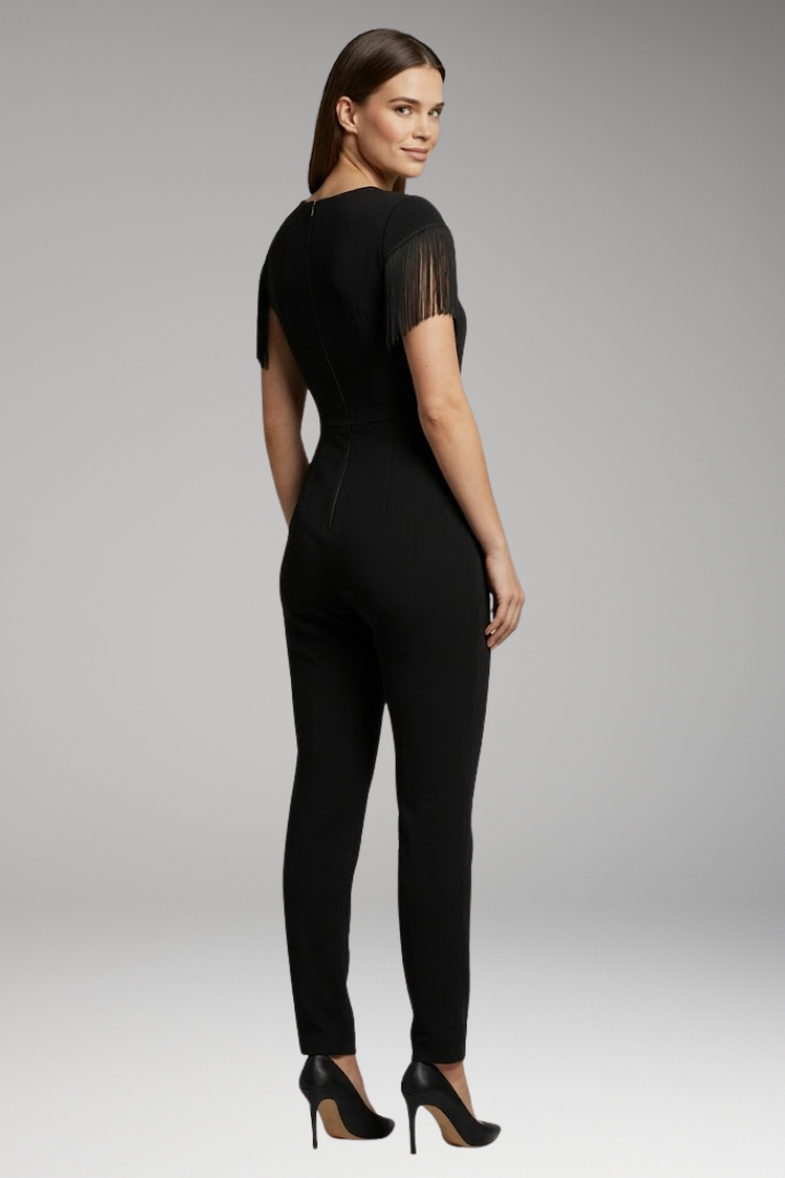 Women's Jumpsuit with V Neck and Fringe Shoulders