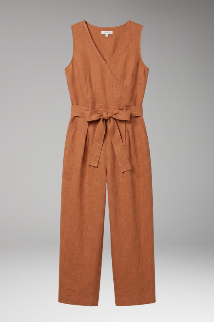 Women's Jumpsuit with V Neck and Waist Tie Belt
