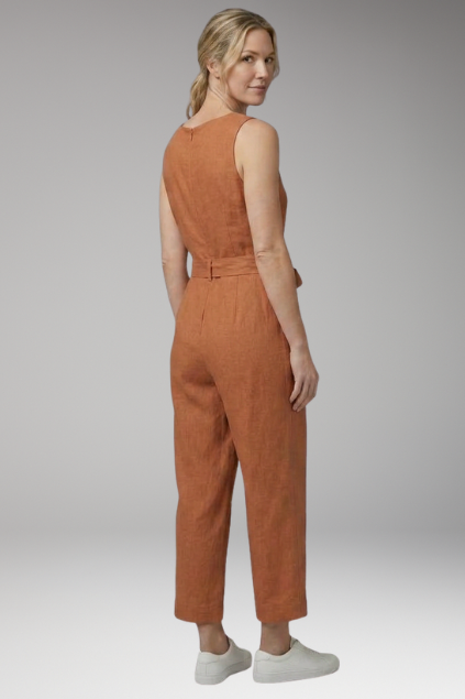 Women's Jumpsuit with V Neck and Waist Tie Belt