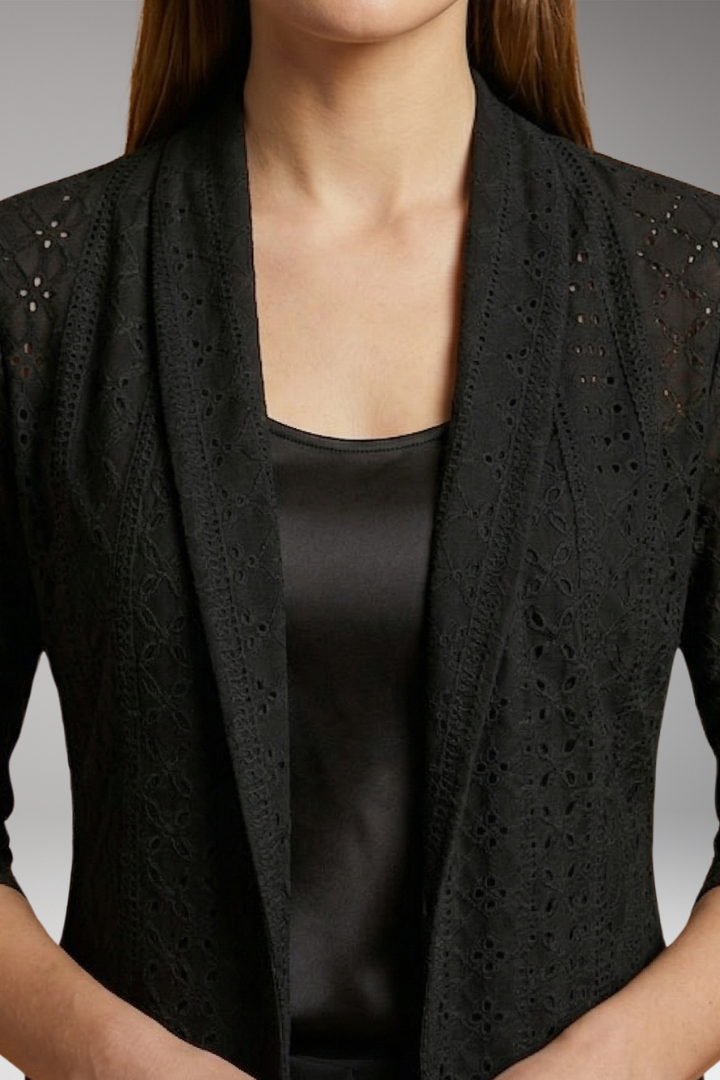 Women's Kimono Drape Coat with Shawl Collar and Eyelet Detailing