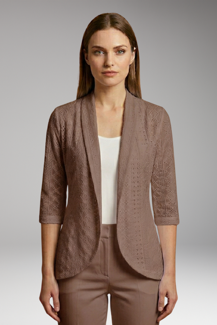 Women's Kimono Drape Coat with Shawl Collar and Eyelet Detailing