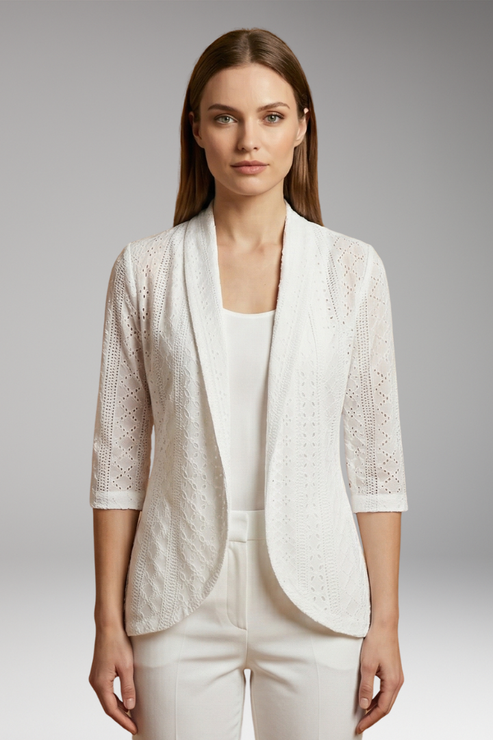 Women's Kimono Drape Coat with Shawl Collar and Eyelet Detailing