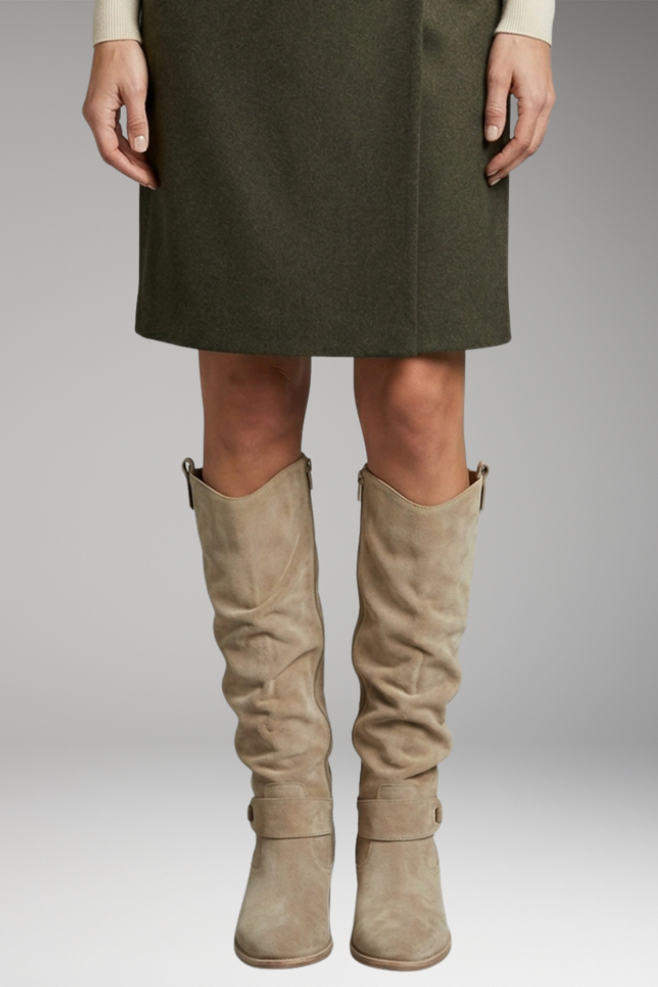 Women's Knee-High Boots with Perforated Shaft and Side Zip