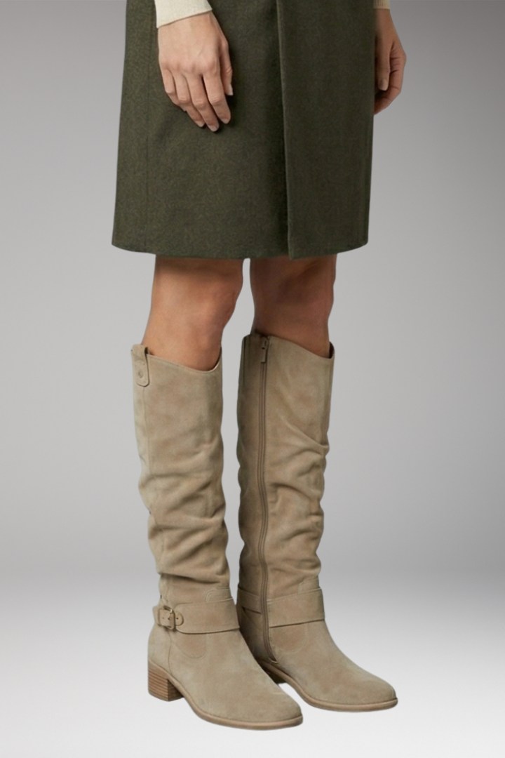 Women's Knee-High Boots with Perforated Shaft and Side Zip