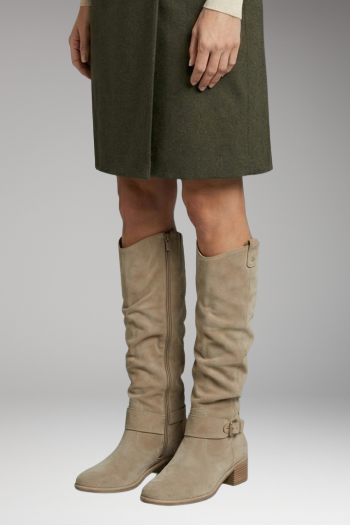 Women's Knee-High Boots with Perforated Shaft and Side Zip