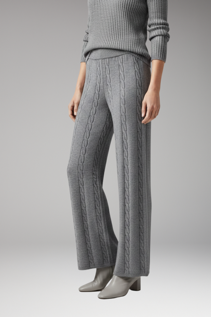 Women's Knit Palazzo Trousers with Cable Pattern