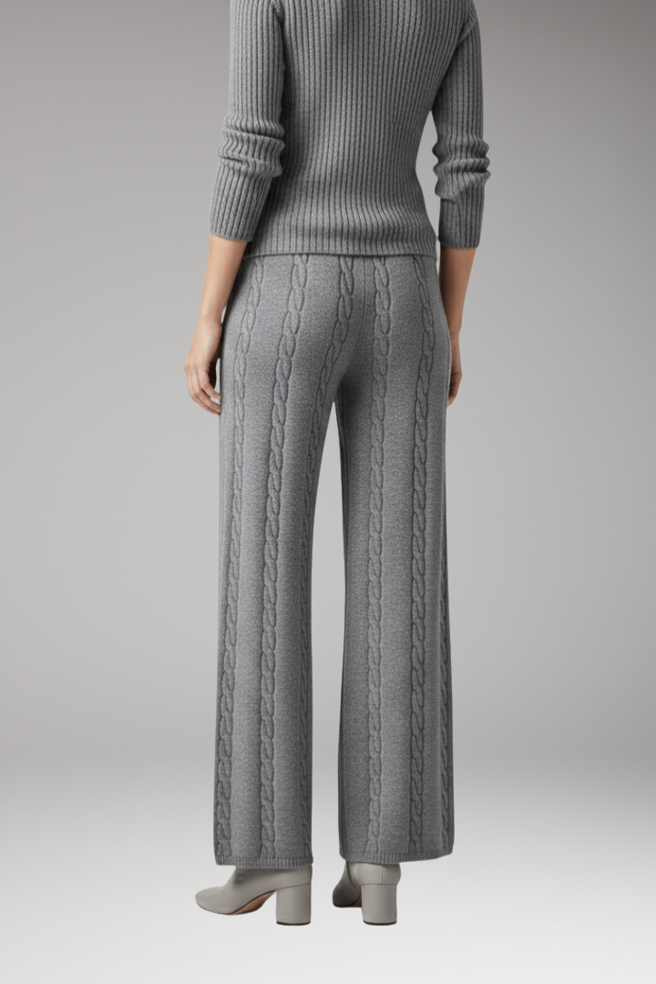 Women's Knit Palazzo Trousers with Cable Pattern