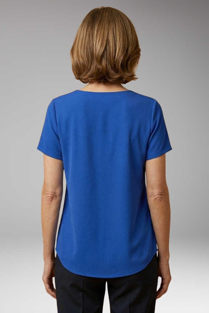 Women's Lightweight Pleated Blouse with Square Neckline and Short Sleeves