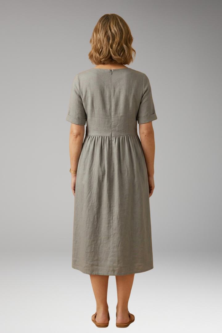 Women's Lightweight Summer Midi Dress with Round Neckline and Loose Fit