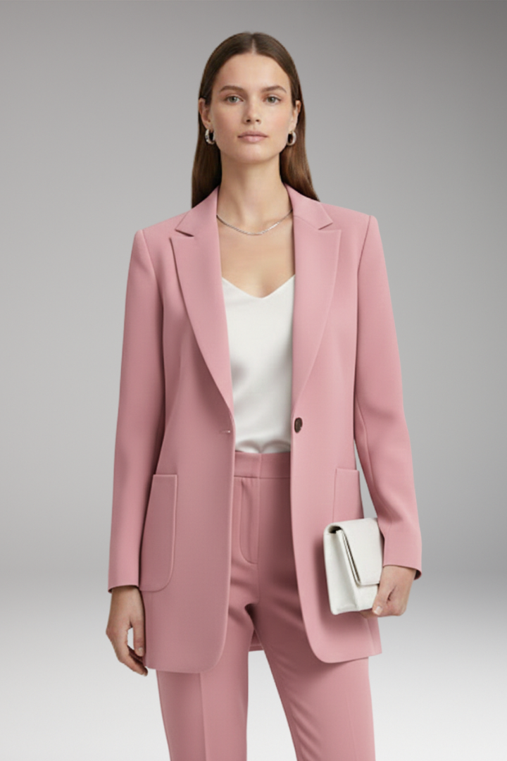 Women's Long Blazer with Notched Collar and Patch Pockets