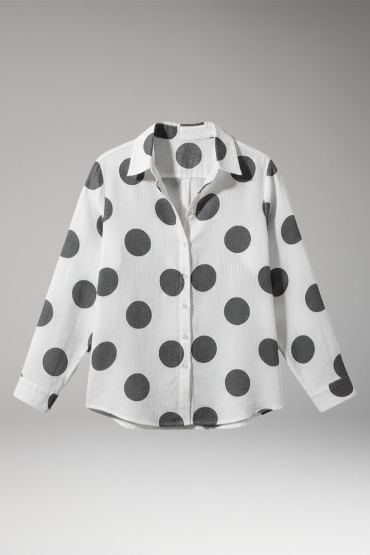 Women's Long Sleeve Blouse with Printed Surface