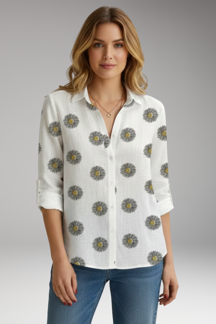 Women's Long Sleeve Blouse with Printed Surface