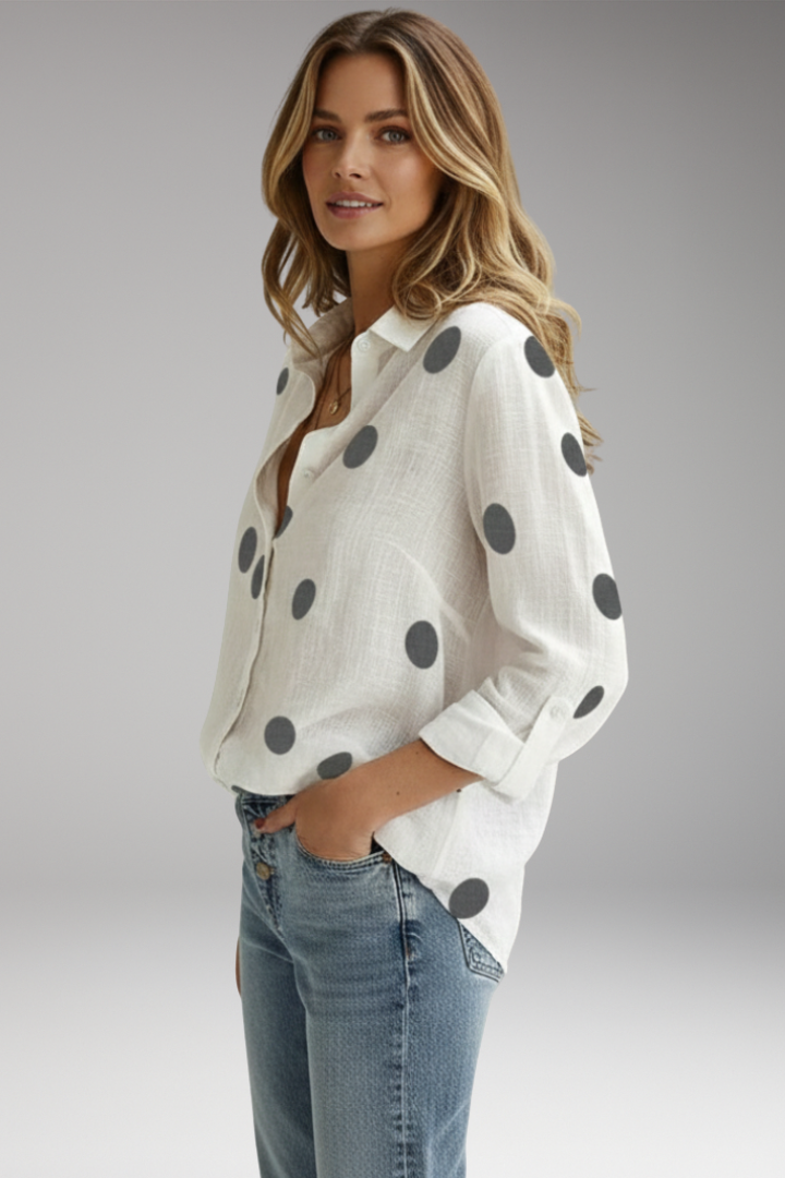 Women's Long Sleeve Blouse with Printed Surface