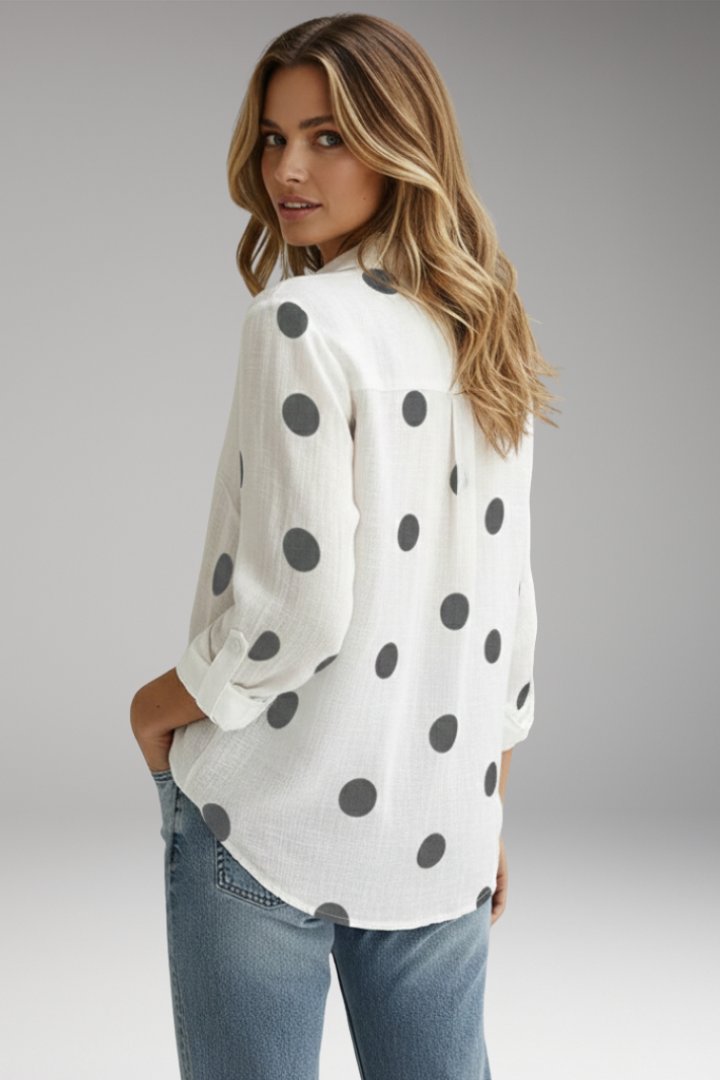 Women's Long Sleeve Blouse with Printed Surface