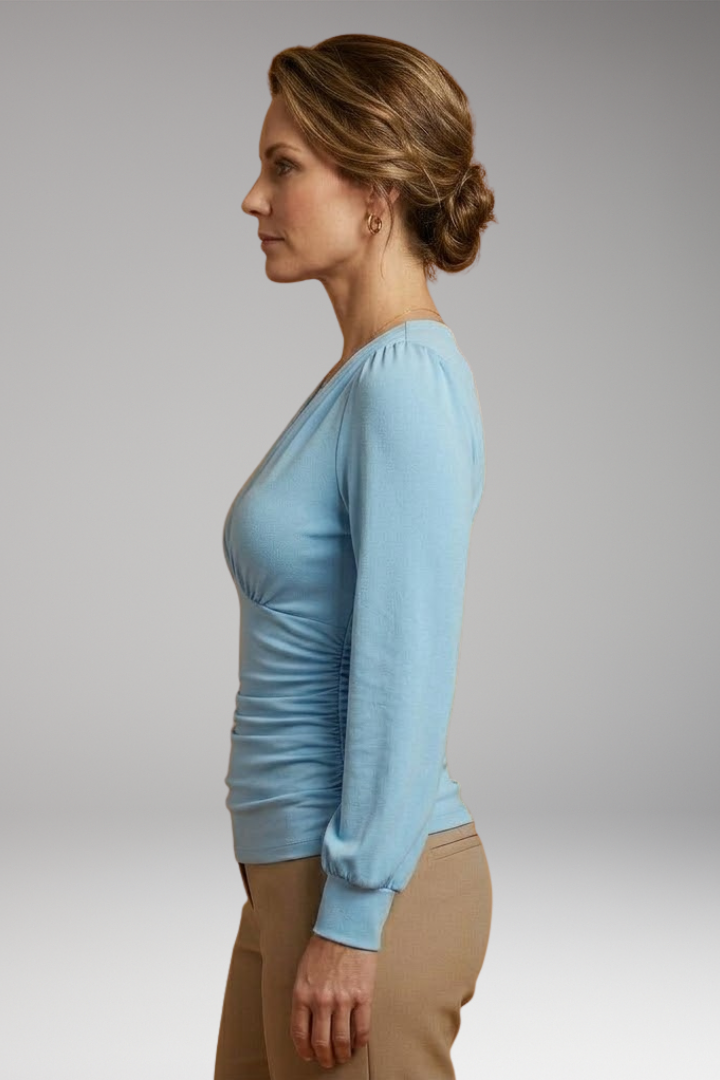 Women's Long Sleeve Top with V-Neck and Fitted Silhouette