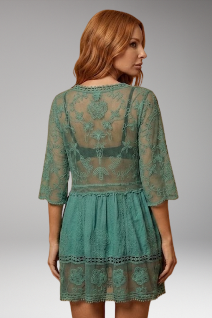 Women's Loose Lace Beach Bikini Cover-Up Mini Dress