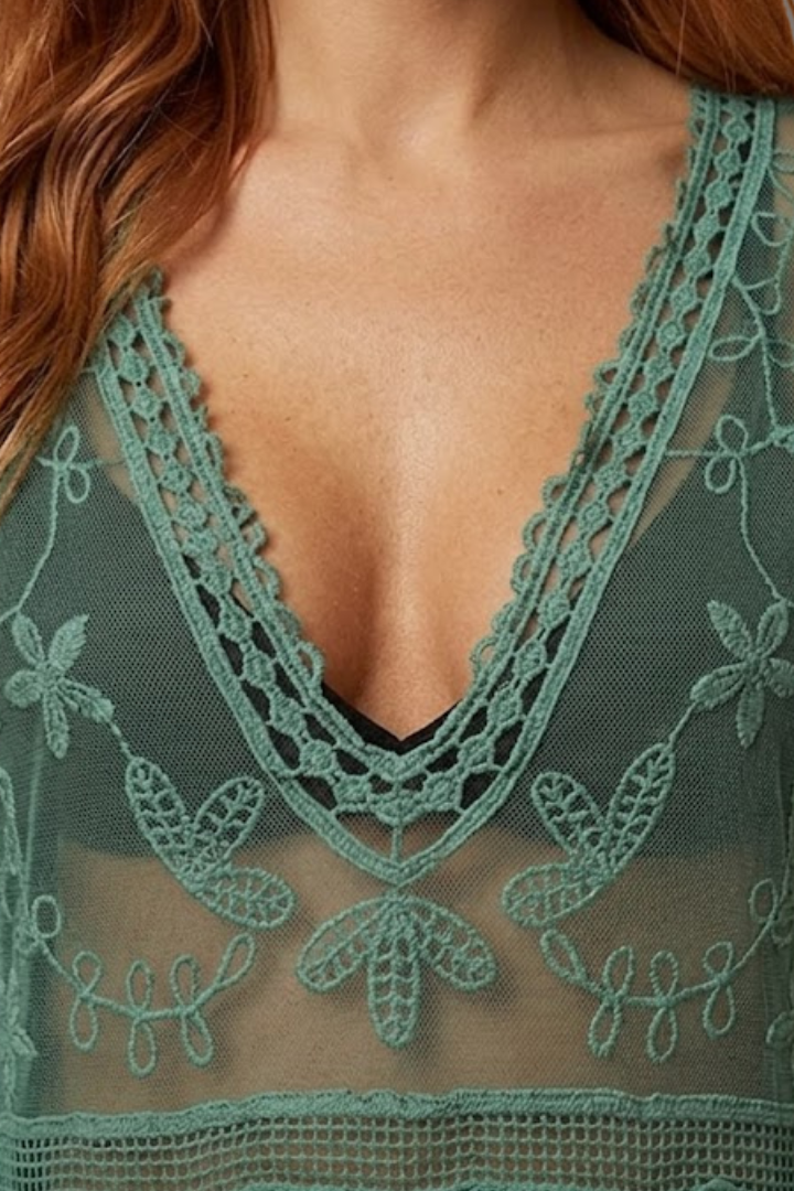Women's Loose Lace Beach Bikini Cover-Up Mini Dress