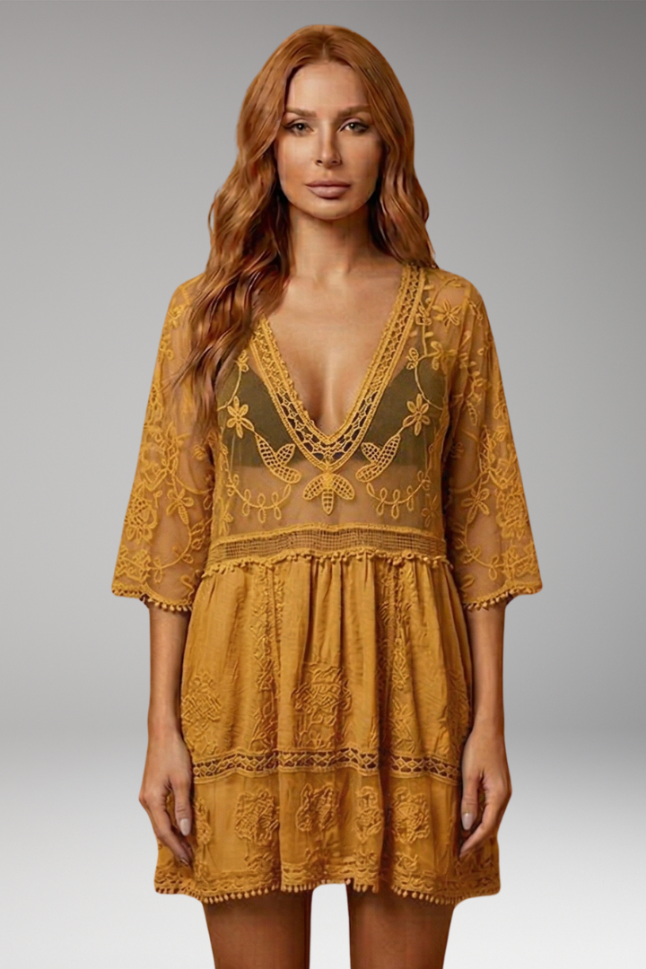 Women's Loose Lace Beach Bikini Cover-Up Mini Dress
