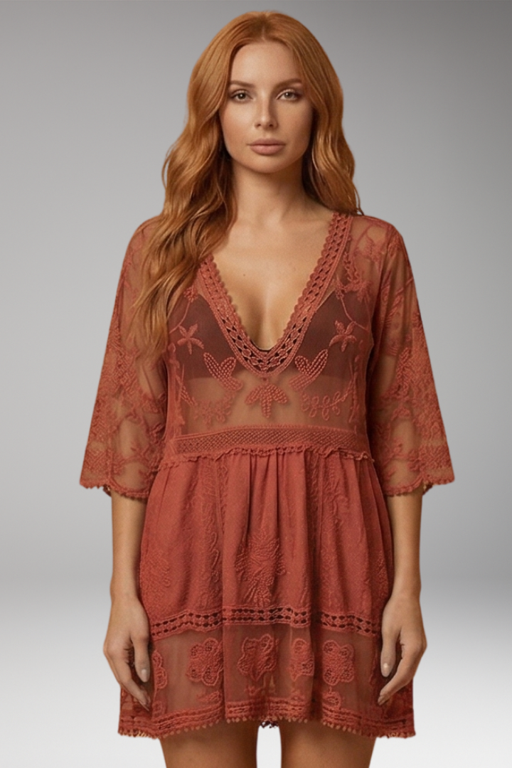 Women's Loose Lace Beach Bikini Cover-Up Mini Dress