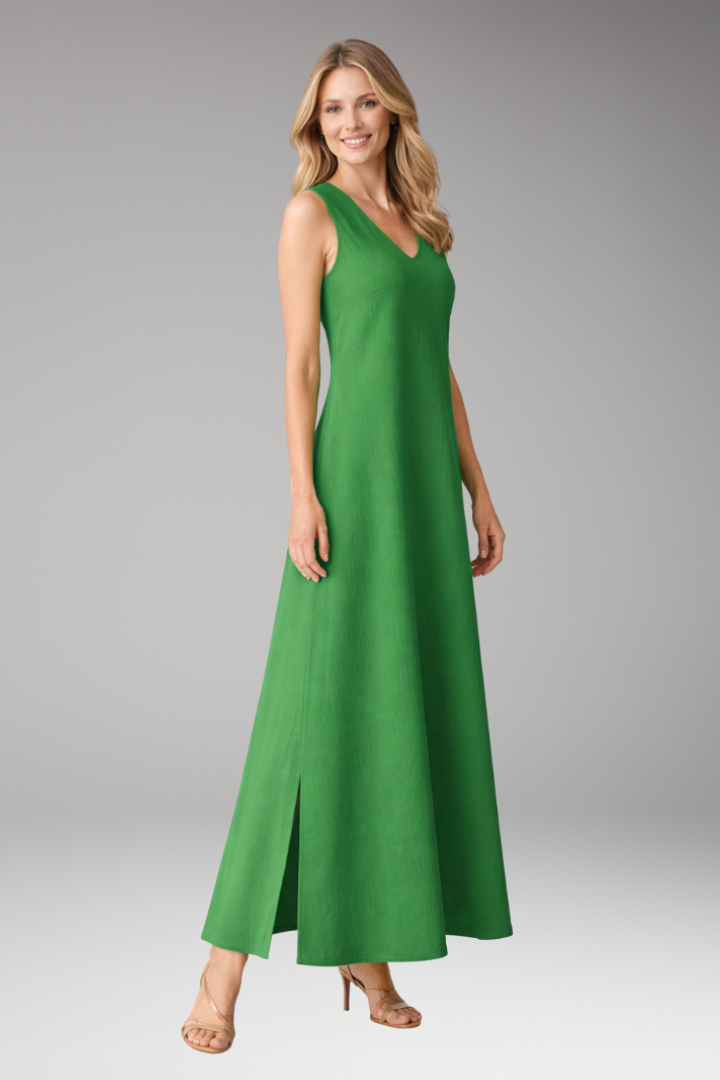 Women's Maxi Dress with Flowing V-Neckline for Summer