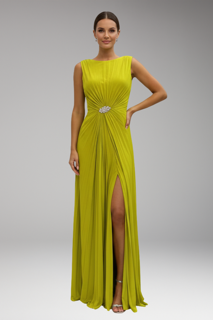 Women's Maxi Dress with Front Slit and Sleeveless Design