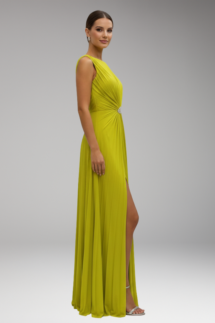 Women's Maxi Dress with Front Slit and Sleeveless Design