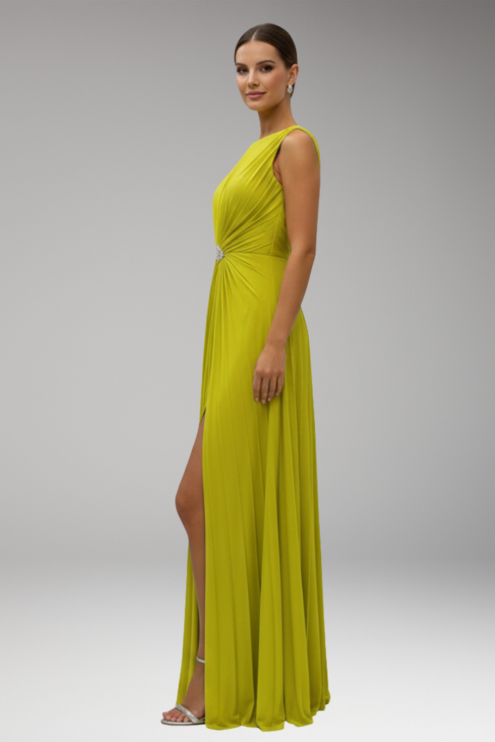 Women's Maxi Dress with Front Slit and Sleeveless Design