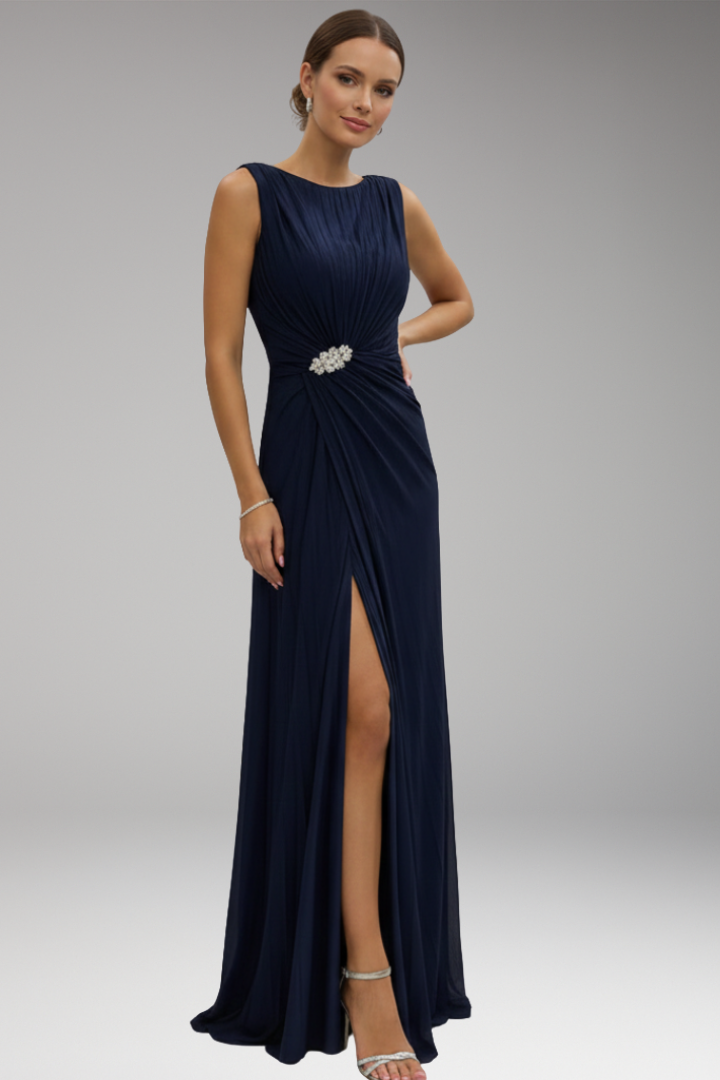 Women's Maxi Dress with Front Slit and Sleeveless Design