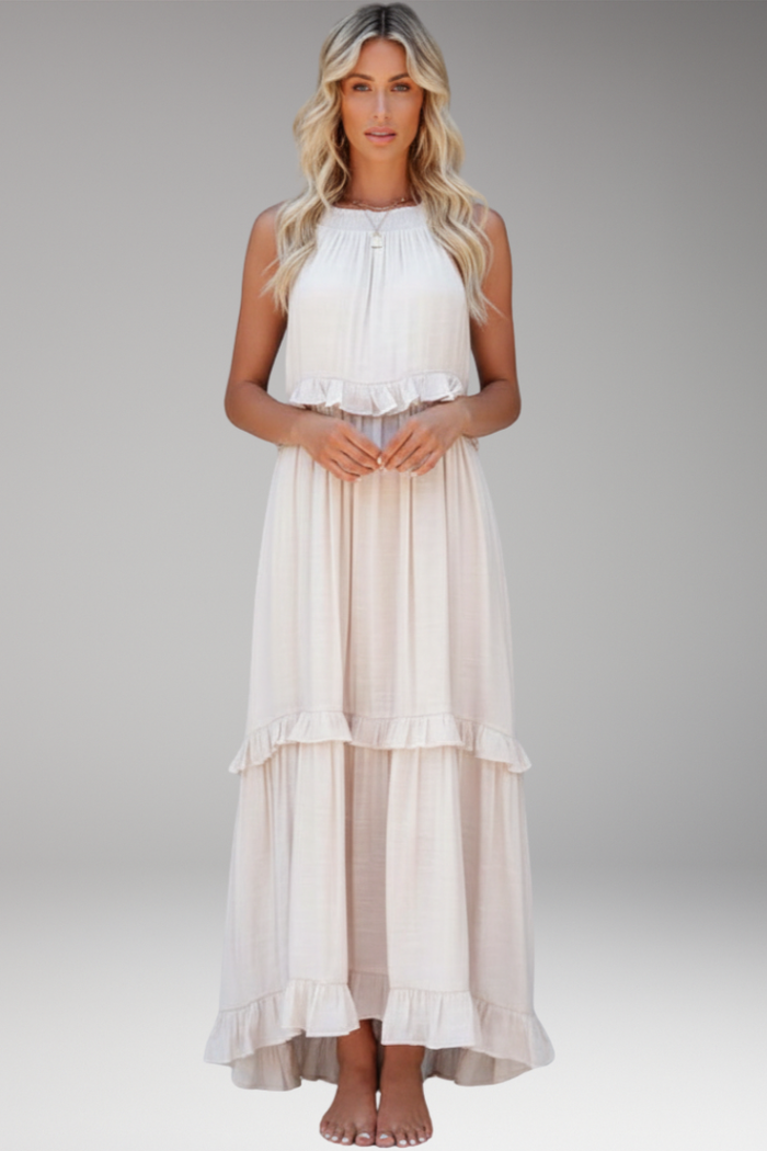 Women's Maxi Dress with Halter Neck and Tiered Ruffles