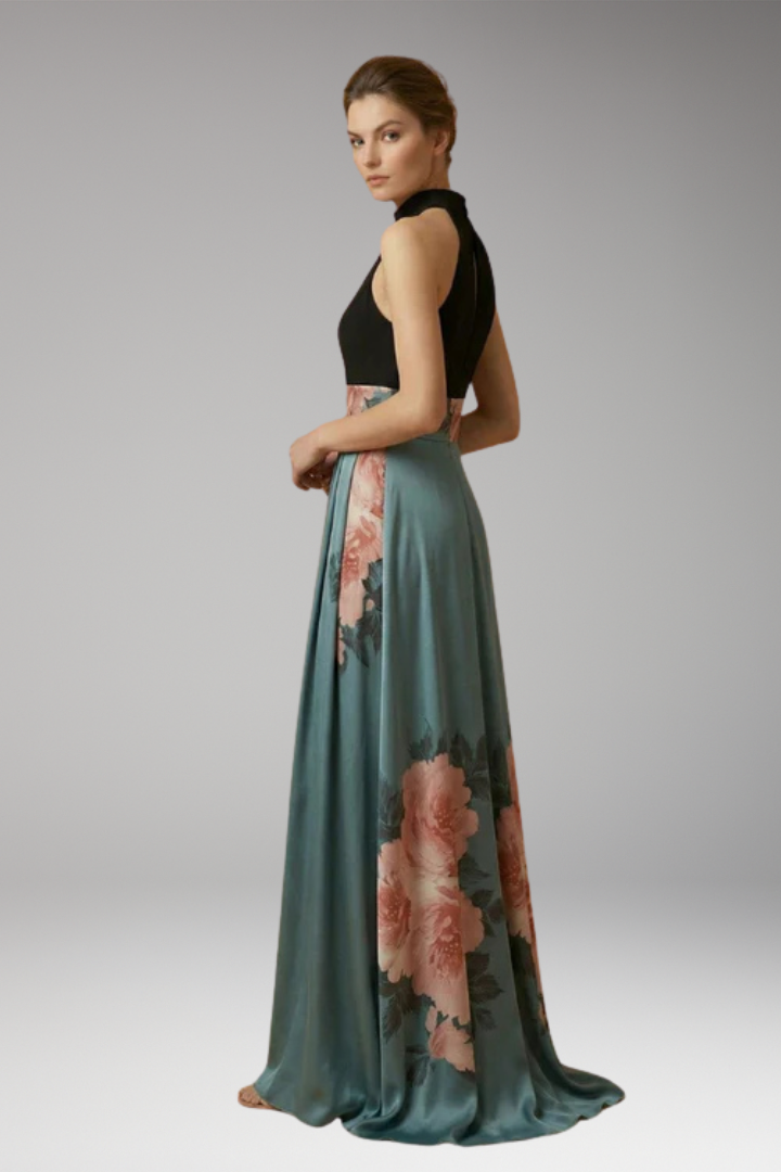 Women's Maxi Dress with High Neck and Side Slit
