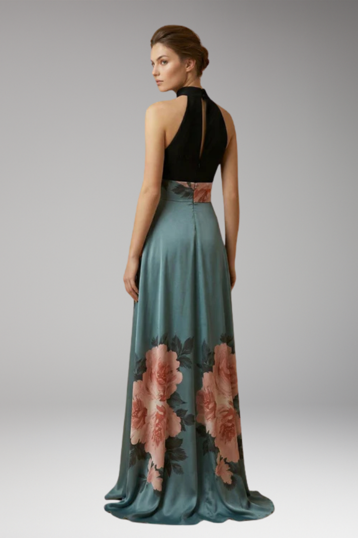 Women's Maxi Dress with High Neck and Side Slit